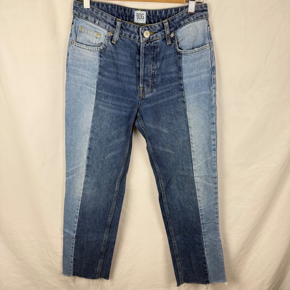 BDG Jessye Straight Leg Paneled Color Block Jeans 27 Raw Hem Boho Indie Mid Rise